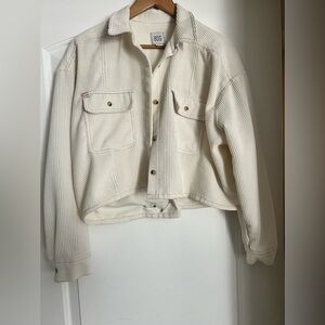 BDG Cream Waffle-Knit Button Front Jacket